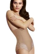 NUDE LONG WAIST SHAPING BRIEF WITH LACE BOTTOM